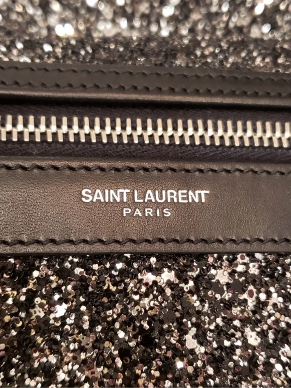 Saint Laurent Black and Silver Glitter Backpack with Logo